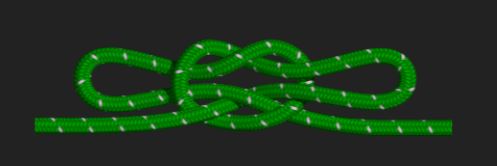 Firefighter's chair knot, green rope on black ground